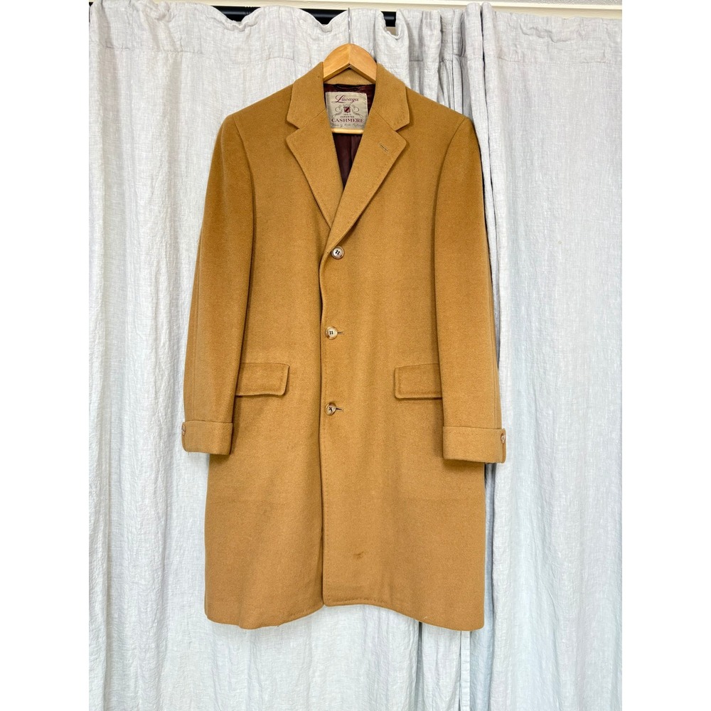 Lucaya Vintage 100% Cashmere Overcoat Camel Tan Long Trench Coat Mens L/XL
